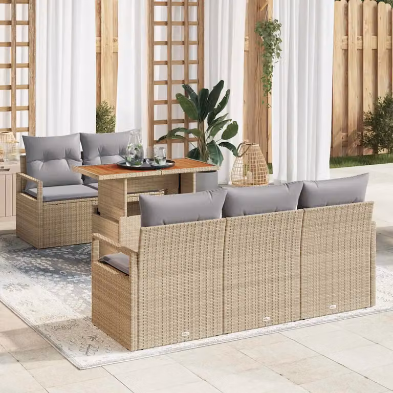 Set Divano da Giardino vidaXL a forma a U composto da 6 pezzi con cuscini in tessuto beige o grigio e struttura in acciaio verniciato a polvere