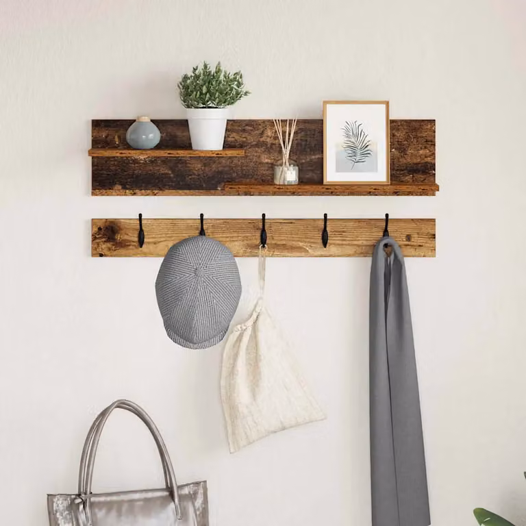 Appendiabiti a muro vidaXL in legno vecchio marrone, design minimalista, L 90 cm x P 15 cm x H 36 cm