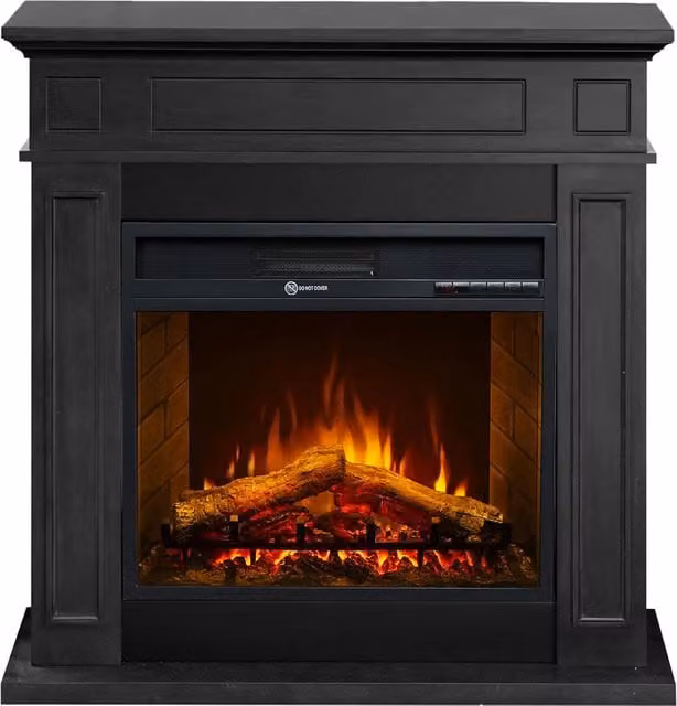 Camino elettrico caminetto da terra JEFFERSON in legno Nero L 89,5 x H90,5 x P28