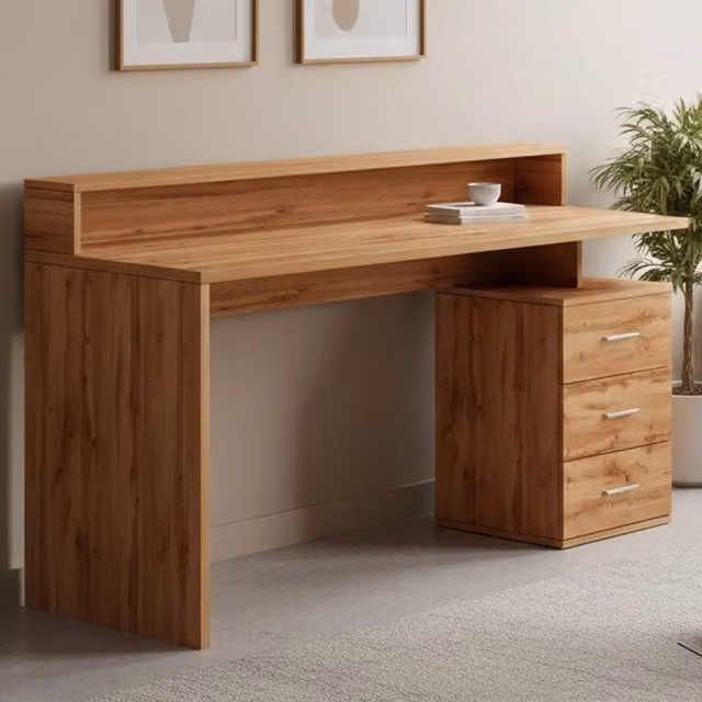 Scrivania Flaminia DMORA in Rovere, Scrittoio moderno multiuso L: 160 cm, P: 60 cm, H: 90 cm