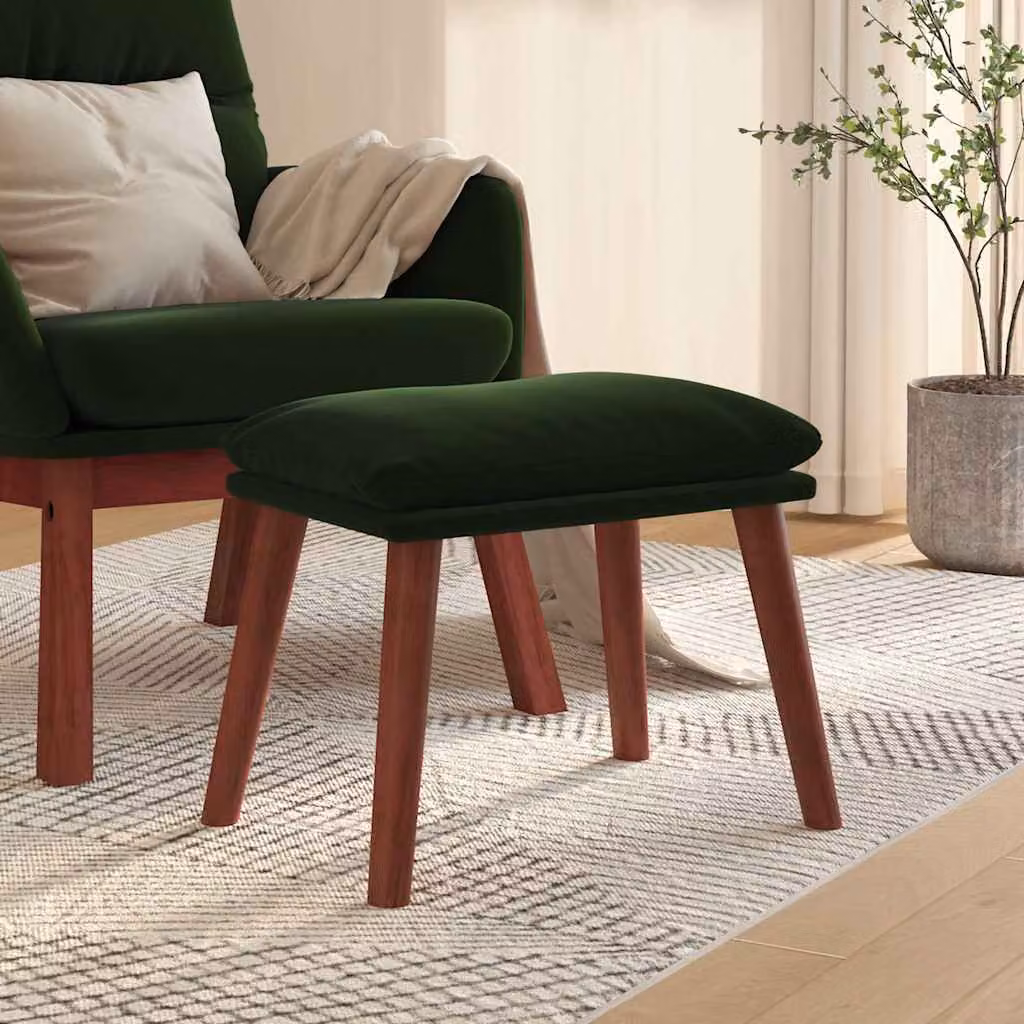 Poggiapiedi vidaXL in Velluto Verde con Struttura in Legno L/P/H: 45 x 29,5 x 35 cm