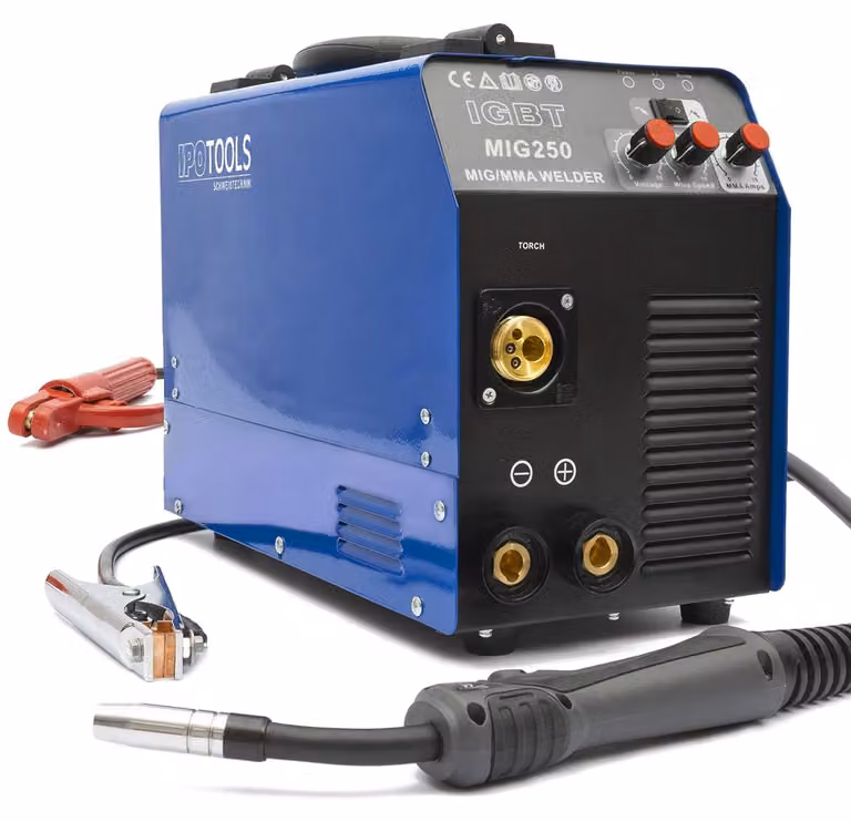 Saldatrice MIG MAG multifunzione 4-in-1, con potenza di 250 ampere, sistema di protezione con gas e tecnologia inverter