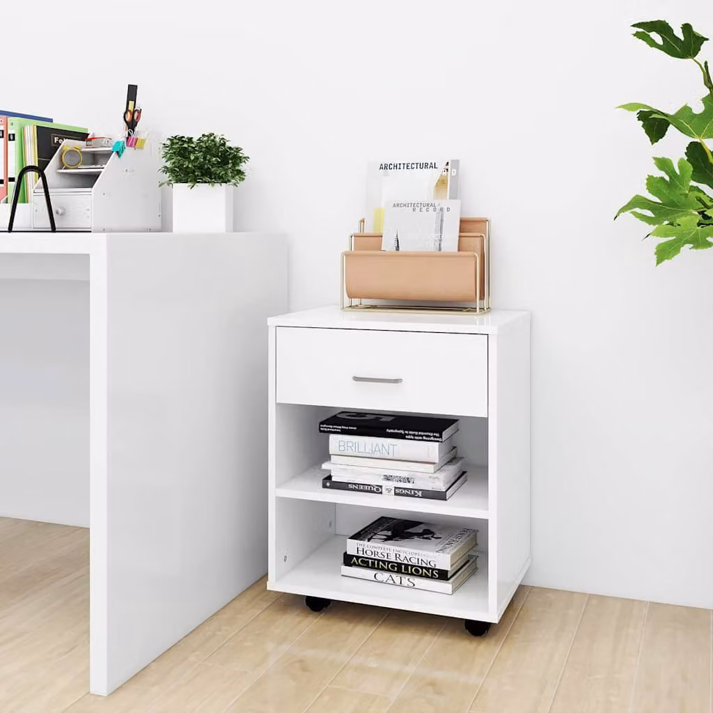 Mobiletto con Ruote vidaXL Bianco in Legno Multistrato L: 46 cm, P: 36 cm, H: 59 cm