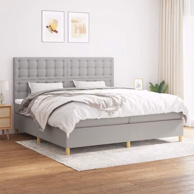 Letto Ibrido vidaXL con Giroletto a Molle e Materasso a Tasche Grigio e Bianco L/P/H: 200 x 200 x 25 cm