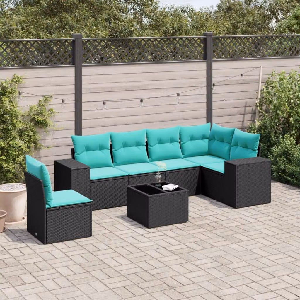 Maison Exclusive - Set di 7 mobili da giardino con cuscini, polyrattan nero