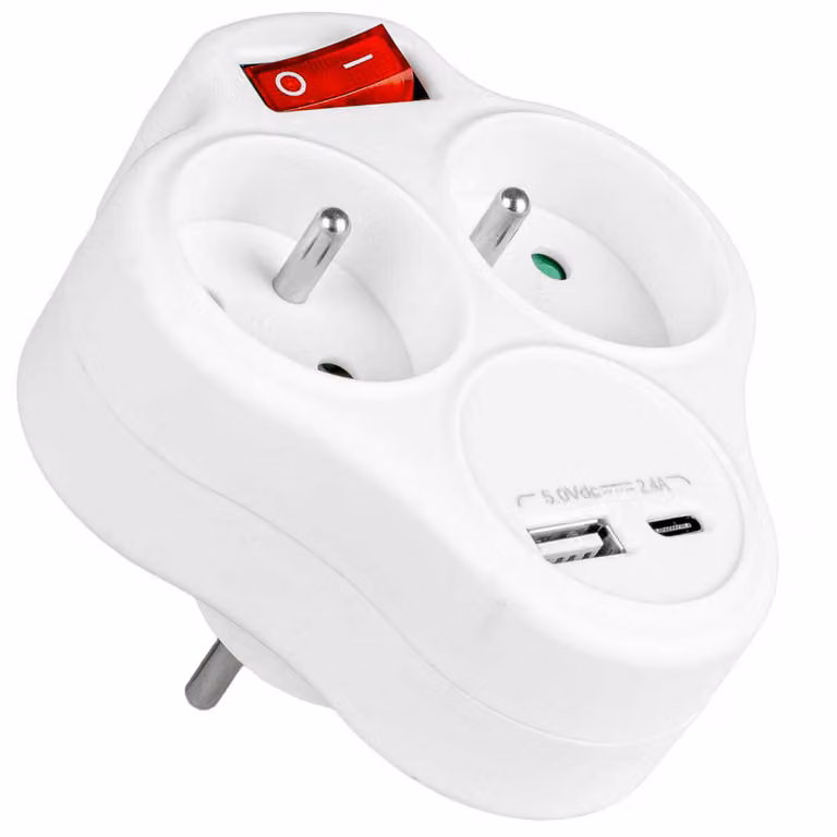 Vayox VA0284 - Adattatore multipresa | 2 prese di corrente + USB-C + USB A | Interruttore | Bianco