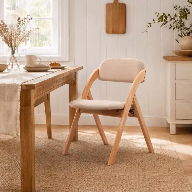 Set di 2 sedie pieghevoli in legno con seduta imbottita, khaki