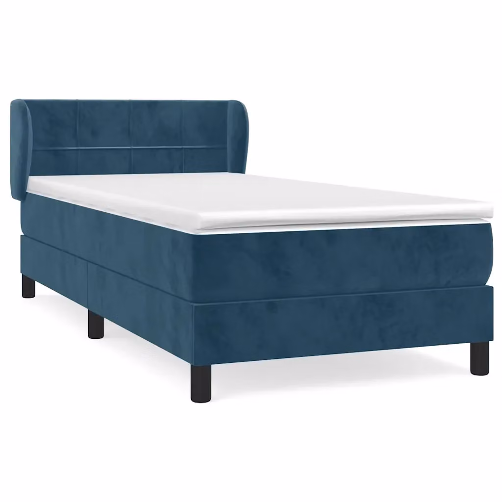 Letto Ibrido vidaXL con Giroletto a Molle e Materasso in Velluto Blu e Bianco L/P/H: 90 x 200 x 203 cm – 2
