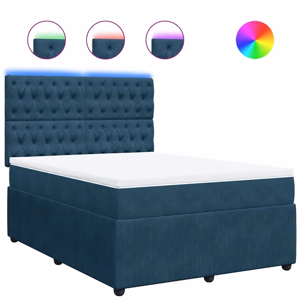 Letto Ibrido vidaXL con Materasso Blu in Velluto e Illuminazione Sotto il Letto, L/P: 140 x 190 cm – 2