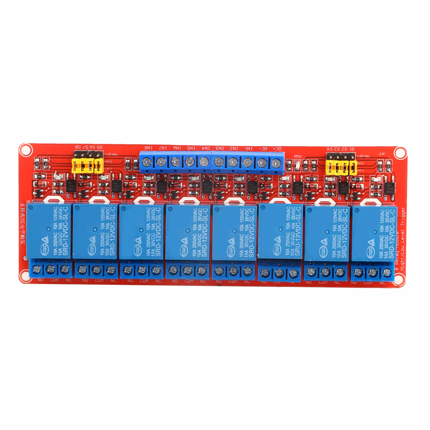 Scheda modulo relè optoaccoppiatore a 8 canali, trigger alto e basso, 12 V