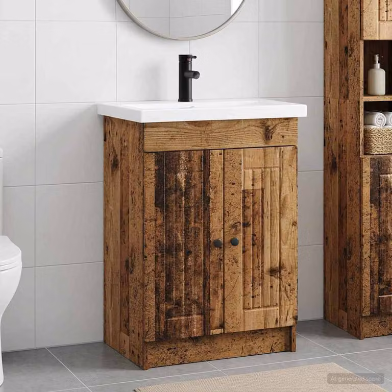 Set di mobili per il bagno vidaXL in legno e metallo marrone, stile moderno, L: 78,5 cm, P: 37,5 cm, H: 81 cm