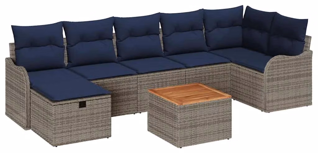 Set da giardino composto da 8 pezzi, colore grigio, realizzato in rattan sintetico