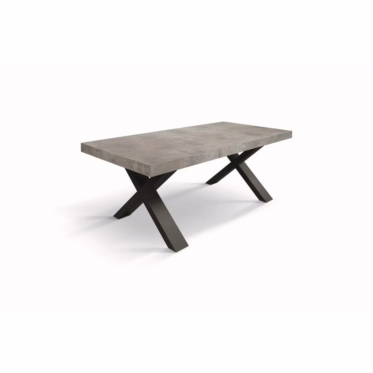 Tavolo allungabile AMALFI in legno effetto grigio cemento e gambe a X antracite, allungabile 160×90 cm – 240×90 cm