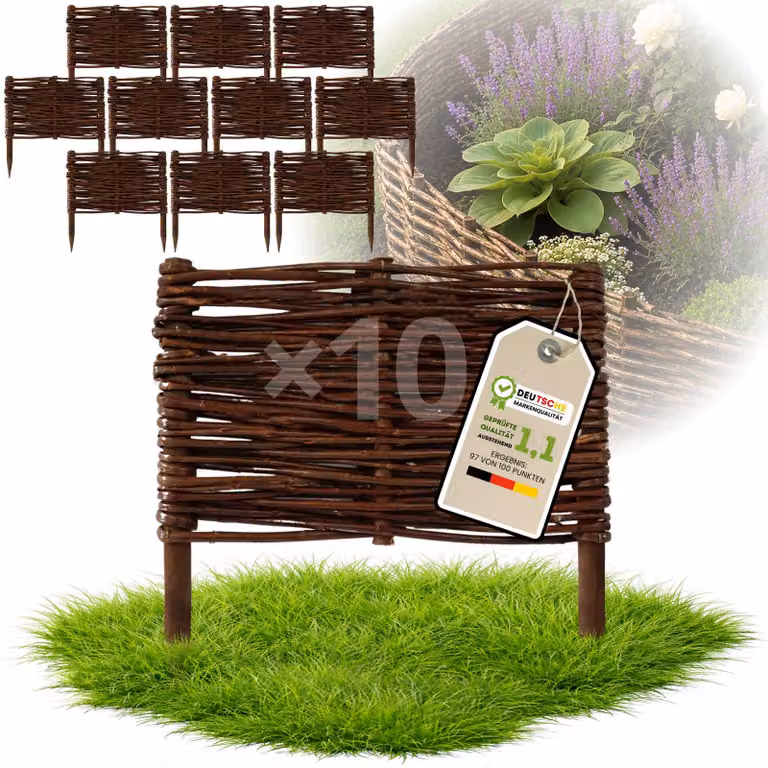 Floranica 10 pezzi Recinzione in vimini 20 cm x 30 cm – Staccionata da giardino intrecciata Palizzata Recinzione naturale Bordo aiuola