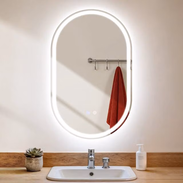 ZMH Specchio da bagno ovale con luce LED dimmerabile, touch e funzione antiappannamento, L: 50 cm, H: 80 cm, colore bianco