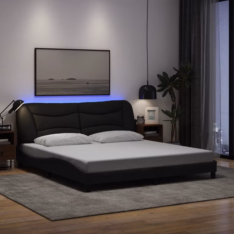 vidaXL Giroletto Hvar con LED e porte USB in tessuto nero L 180 x P 200 cm