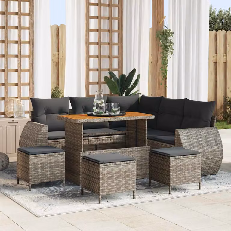 Set Divano da Giardino vidaXL a L con 9 Pezzi, Grigio, con Cuscini e Tavolino, Struttura in Metallo e Polyrattan