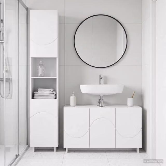 Set mobili da bagno 2 pz Bianco Legno ingegnerizzato 3433091