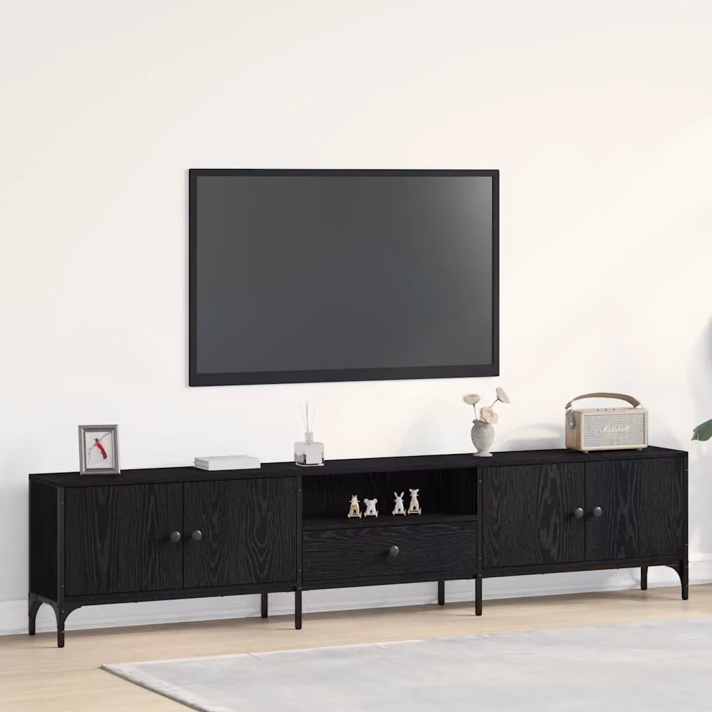 Mobile TV vidaXL moderno in legno ingegnerizzato nero e rovere L 200 x P 25 x H 44 cm