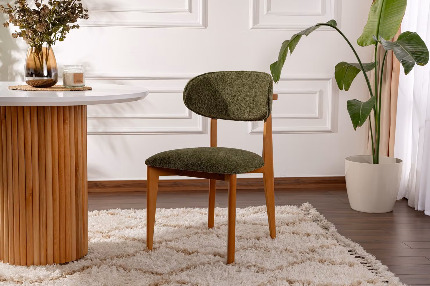 Skye Decor, set di sedie di alta qualità (2 pezzi), ciniglia verde, 53 x 58 x 86 cm | Struttura in legno di faggio al 100%, cotone al 100%, imbottitura in schiuma da 5 cm | Design moderno per la tua casa.