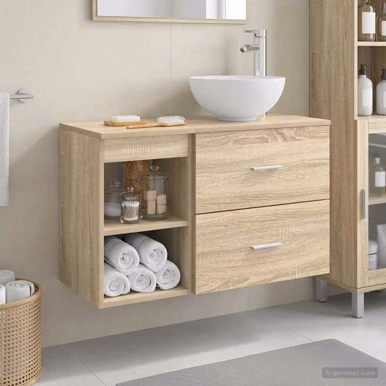 Set di mobili per il bagno moderno vidaXL composto da base lavabo e pensile a parete in legno marrone L/P/H: 80,0 x 49,5 x 41,0 cm e 41,0 x 29,25 x 29,25 cm