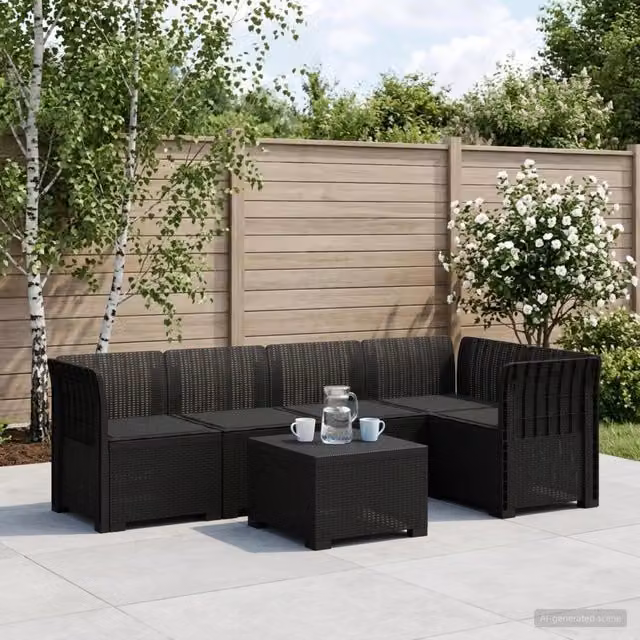 Divano da Giardino 5 Posti con Cuscini Stile Rattan PP 3444035