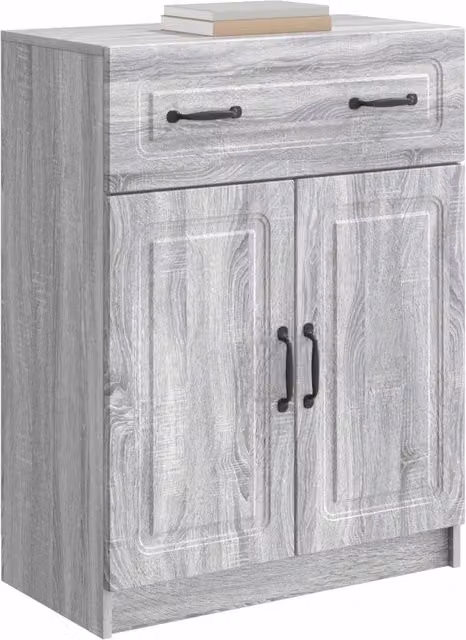 Credenza moderna in legno ingegnerizzato Grigio Sonoma per soggiorno e sala da pranzo L 66 cm x P 34,5 cm x H 87 cm
