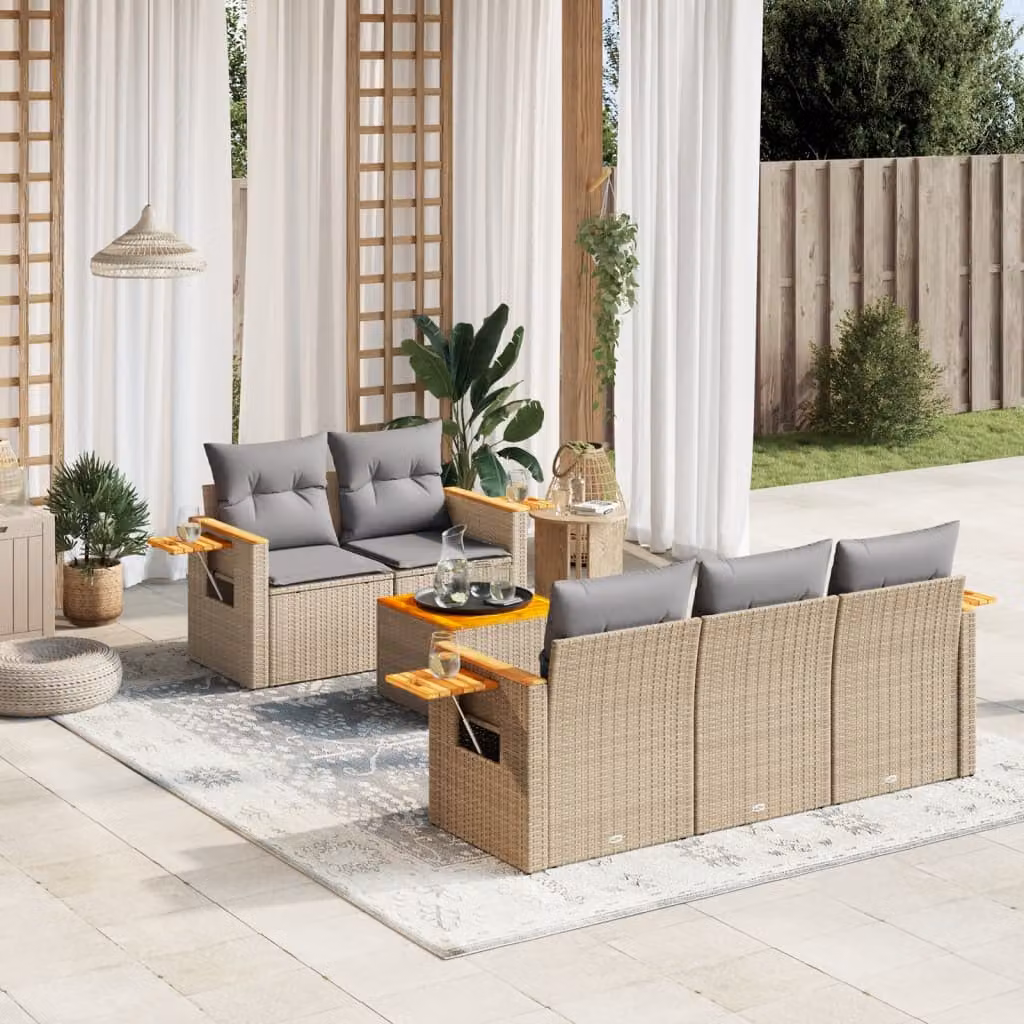 Set Divano da Giardino vidaXL 6 pz in Polyrattan con Cuscini Beige e Grigio per Esterno – 1