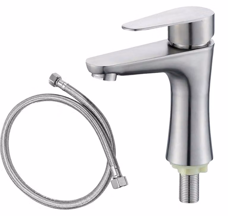 Rubinetto da bagno in acciaio inossidabile, miscelatore per acqua fredda, lunghezza 80 cm, con tubo
