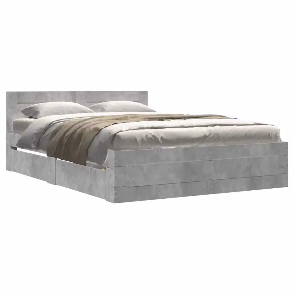 vidaXL Giroletto con Testiera Grigio Matt in Legno Multistrato L: 120 cm, P: 200 cm, H: 69 cm – 2