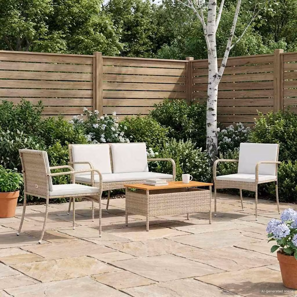 Maison Exclusive - Set da giardino, colore beige, in rattan sintetico