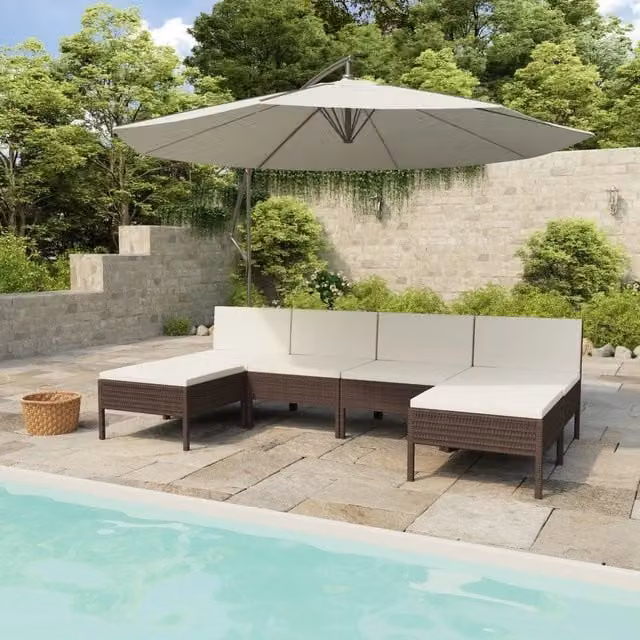 Set da giardino moderno vidaXL composto da 6 pezzi con cuscini in rattan marrone e bianco e struttura in acciaio verniciato a polvere