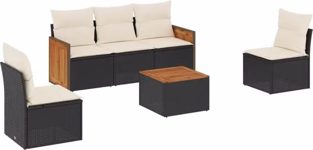 Set Divano da Giardino 6 pz | Set Salotto da Giardino con Cuscini Nero in Polyrattan