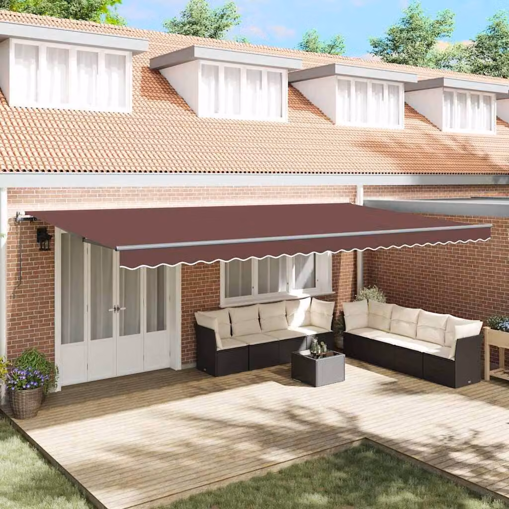 Tenda da sole retrattile automatica vidaXL in alluminio e poliestere, Marrone, L: 600 cm, P: 300 cm