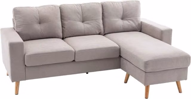 Divano angolare reversibile a 3 posti in tessuto grigio con chaise longue e cuscini sfoderabili, L 193 x P 136 x H 85 cm