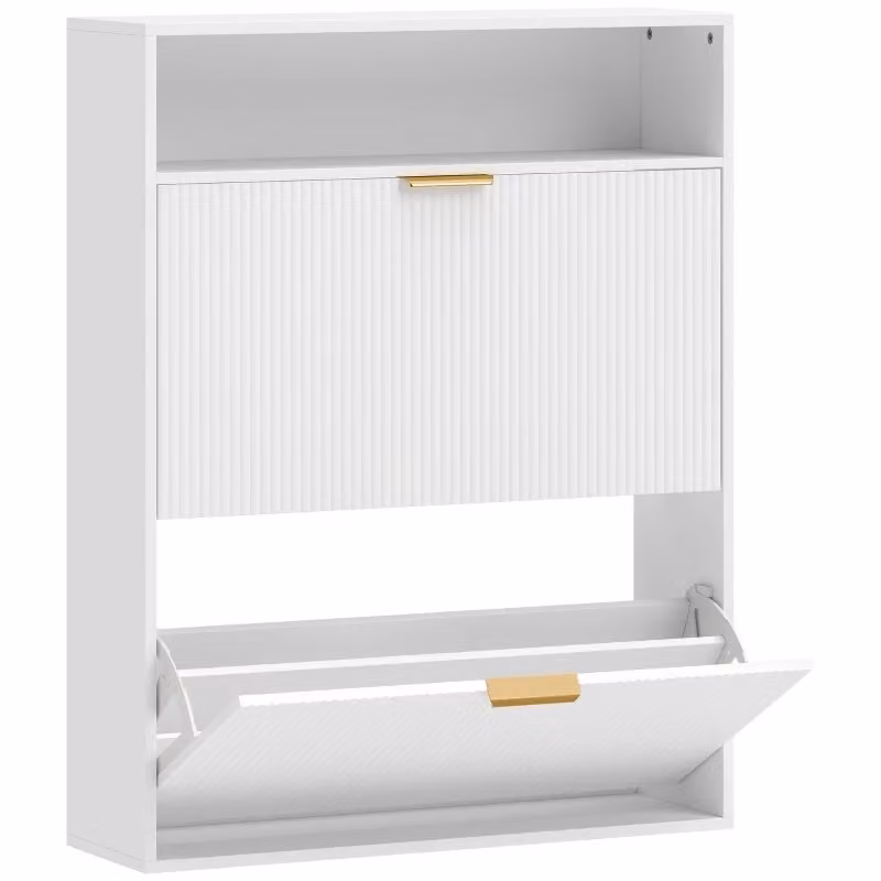 Scarpiera Slim Minimal con 2 Ante e Ripiano Bianco per Ingresso Salvaspazio L/P/H: 24 x 24 x 102,5 cm – 2