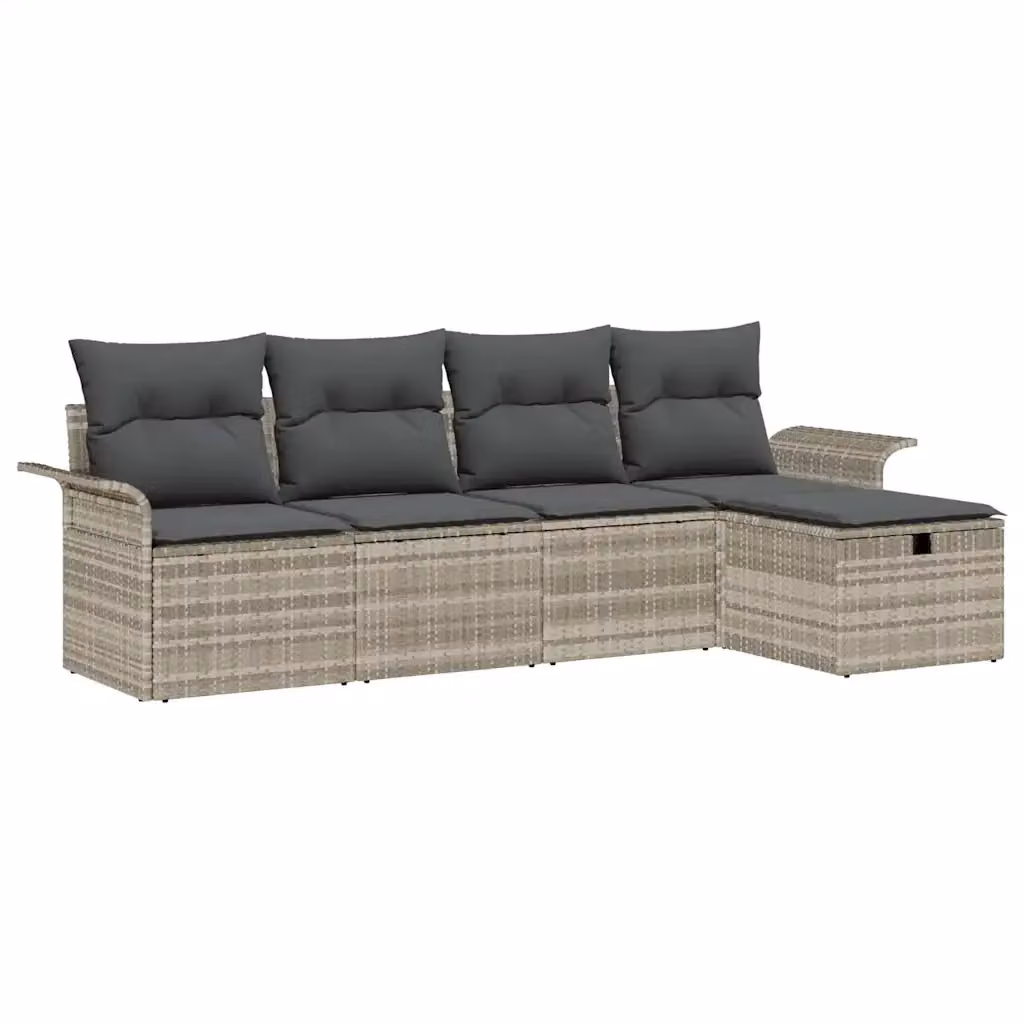 Set Divano da Giardino a L vidaXL in Polyrattan Grigio con Cuscini e Tavolino da Esterno – 2
