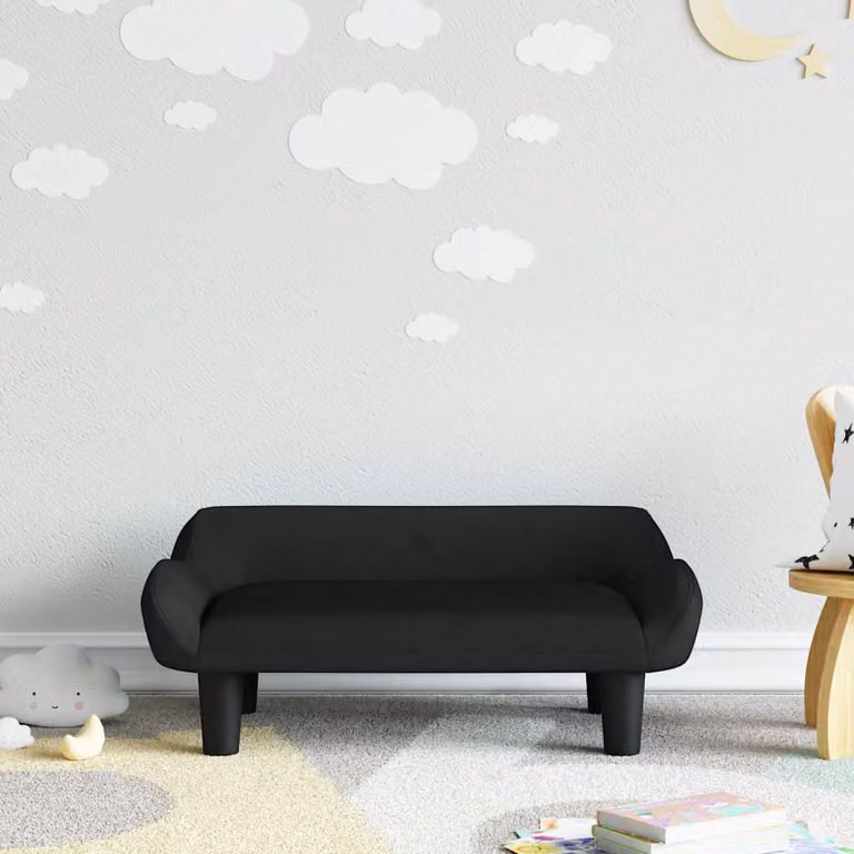 vidaXL Divano per Bambini in Velluto Nero L: 70 cm, P: 40 cm, H: 24 cm