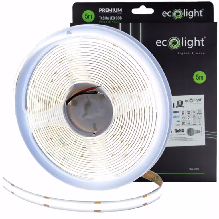 Striscia LED COB, luce uniforme, 480 LED, 24V, 9W/metro, 720 lumen/metro, luce fredda, taglio a intervalli, grado di protezione IP20, lunghezza 5 metri