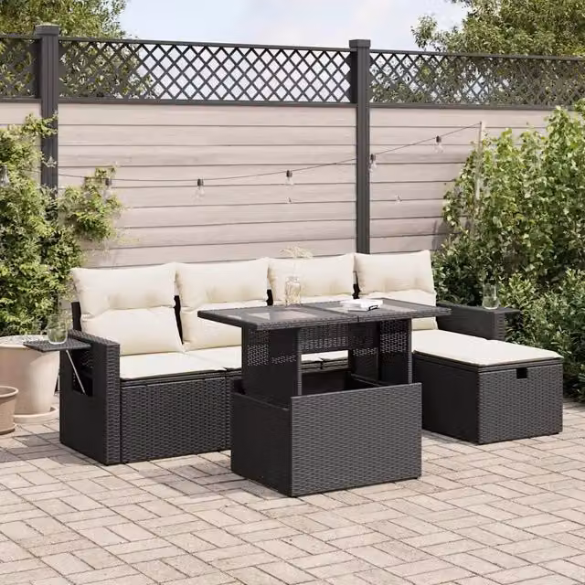 Set Divano da Giardino 6 pz con Cuscini Nero in Polyrattan 3327846