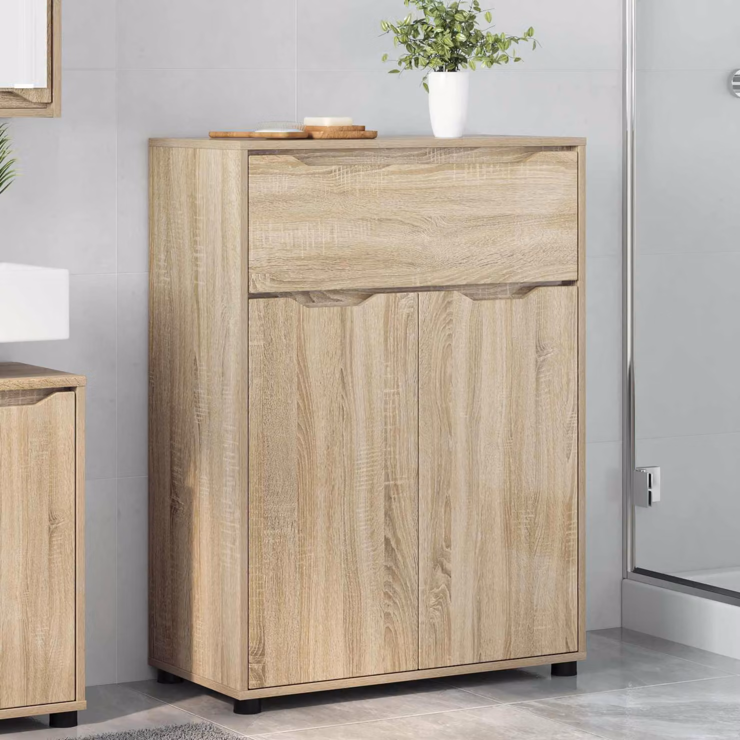 Mobile da bagno moderno vidaXL in Rovere Sonoma marrone con ante e cassetti L 72,5 x P 36,5 x H 100 cm