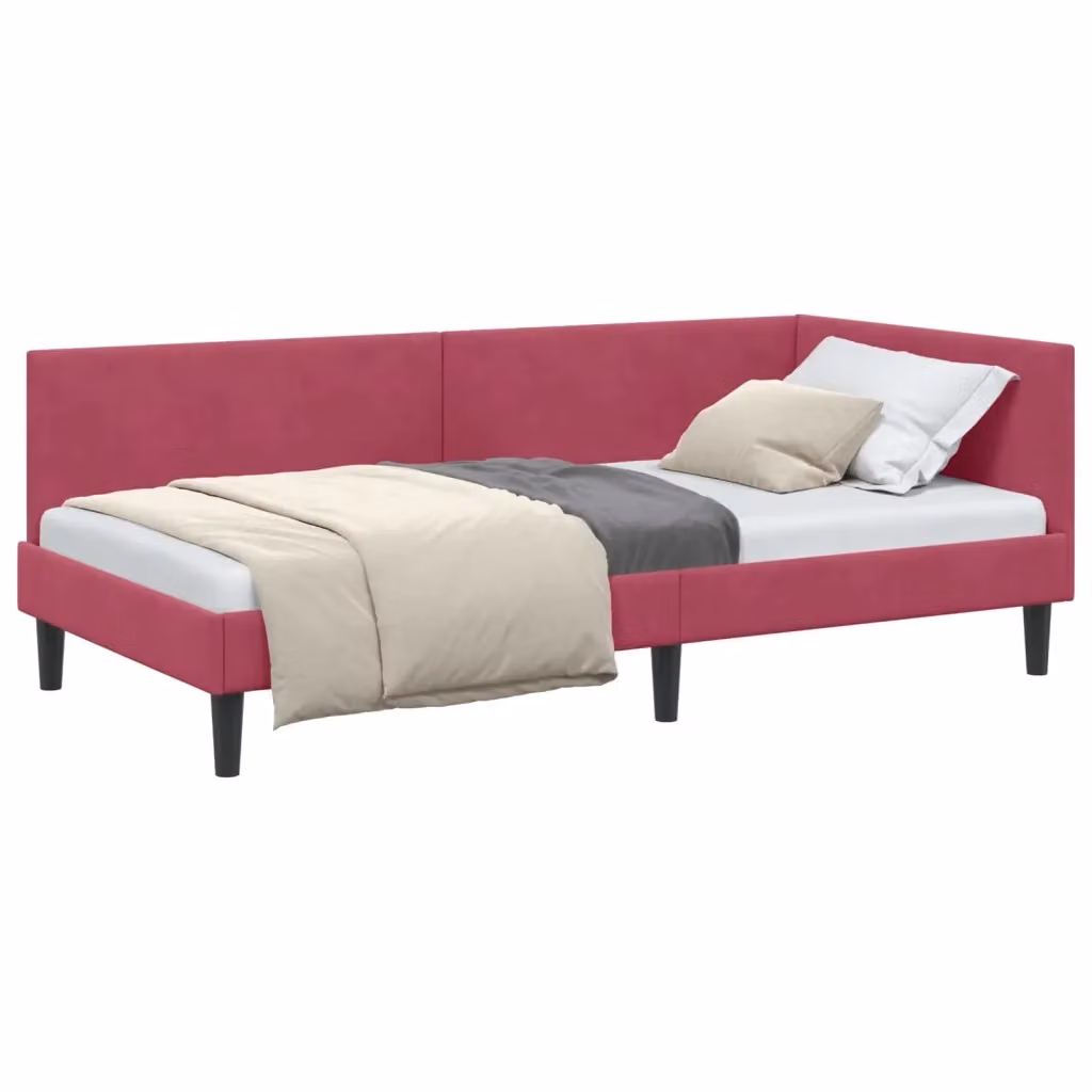 vidaXL Cornice del letto ad angolo asimmetrica in velluto rosso L/P/H: 194 x 90 x 140 cm – 2