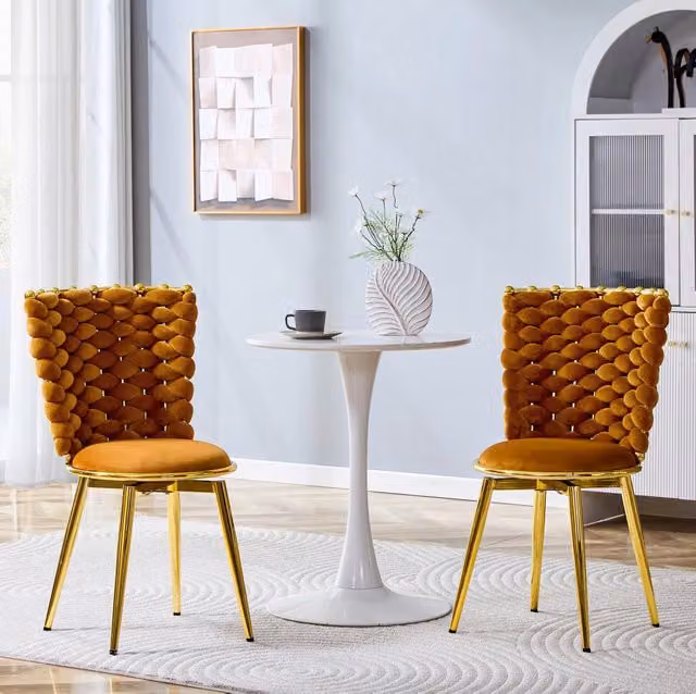 Set 2 sedie da pranzo 49,7 x 54,8 x 86,3 cm velluto arancione, gambe oro