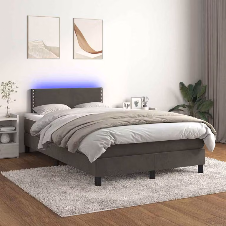 Letto a Molle con Materasso Ibrido vidaXL con Illuminazione LED e Porta USB, Grigio e Bianco, L 120 x P 200 x H 203 cm
