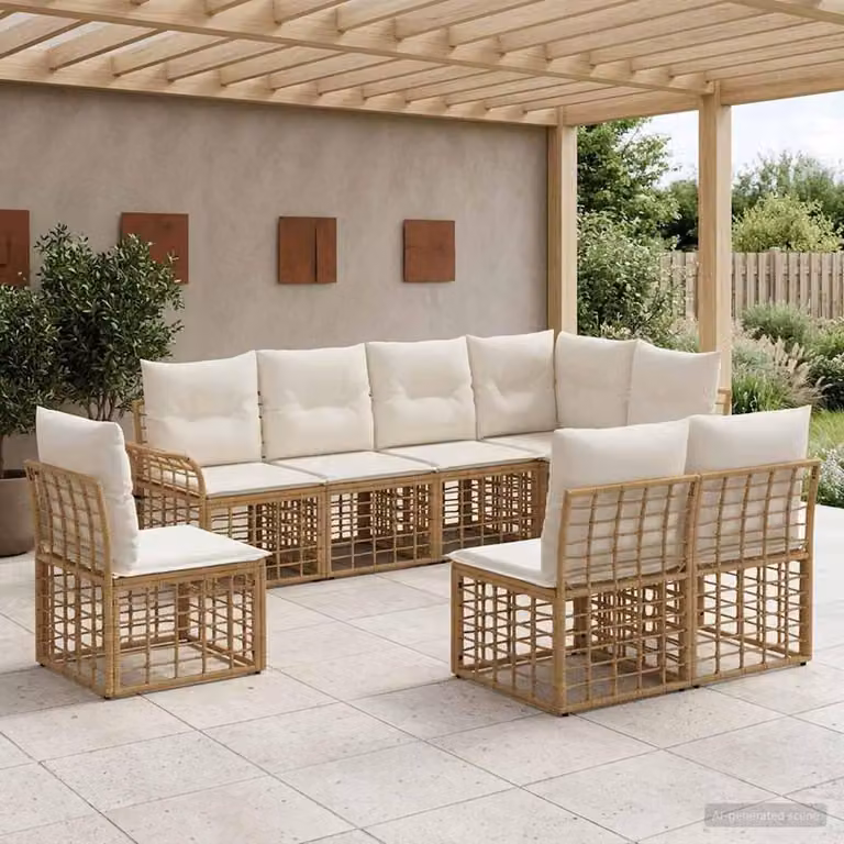Maison Exclusive - Set da esterno per divano, 8 pezzi. Tessuto in poliestere, colore bianco crema, realizzato con materiali naturali