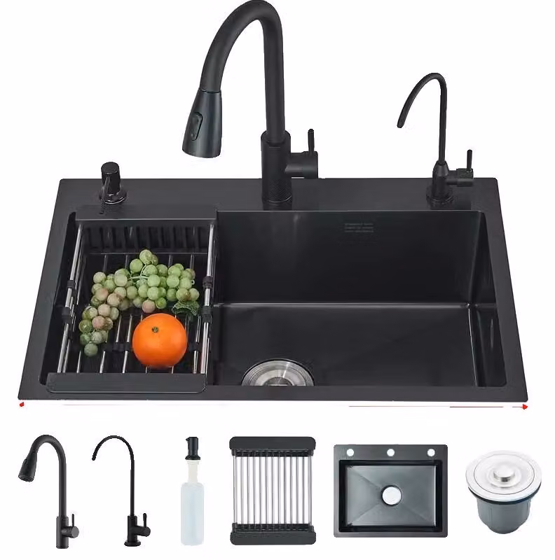 Rubinetto da cucina, erogatore estraibile, doppia funzione dell'acqua, colore nero