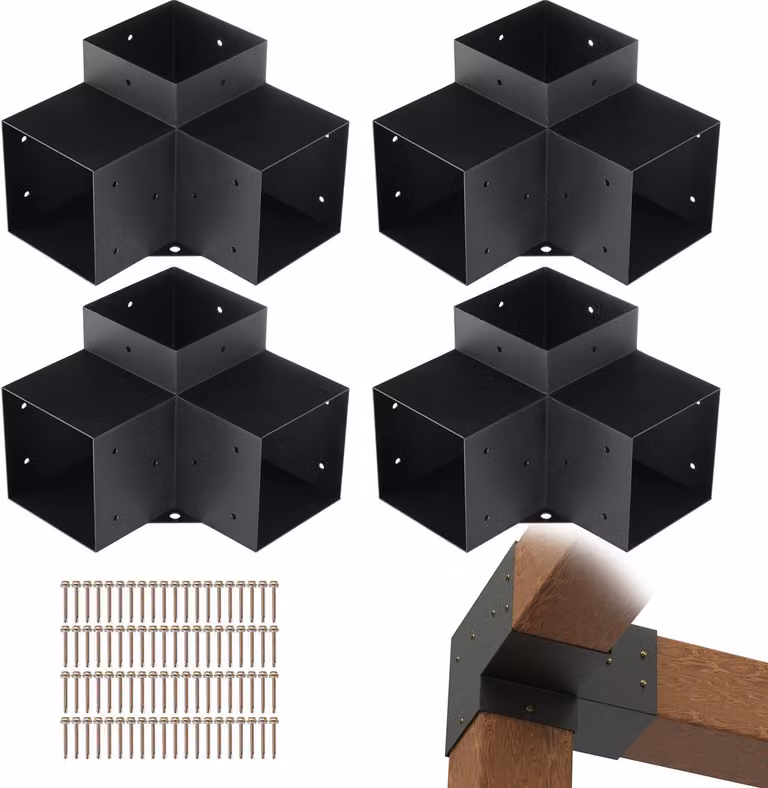 set di 4 connettori per pali realizzati con piastre d'acciaio spesse 2 mm Connettore angolare pergola Connettore in legno a 90° struttura a stivale Staffa angolare Trave in legno set di staffe per gazebo 270 x 270 x 202 mm
