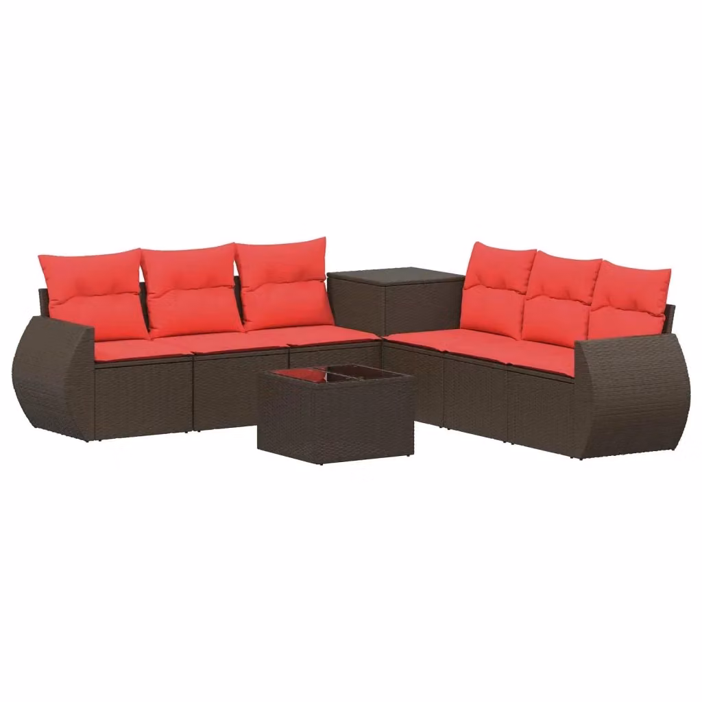 Set di divani da giardino a forma di U vidaXL composto da 8 pezzi in rattan e acciaio con cuscini inclusi, colori marrone e rosso – 2