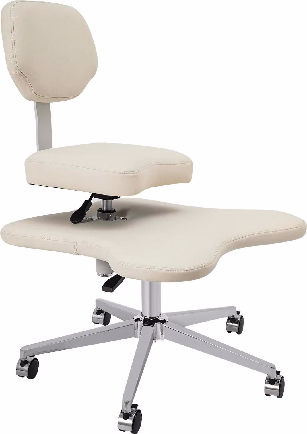 Sedia per seduta a gambe incrociate - Sedia da ufficio/meditazione - Regolabile in altezza - Rotella, 5 ruote - Portata massima 130 kg - Schienale 38 cm - Rivestimento in ecopelle - Bianco