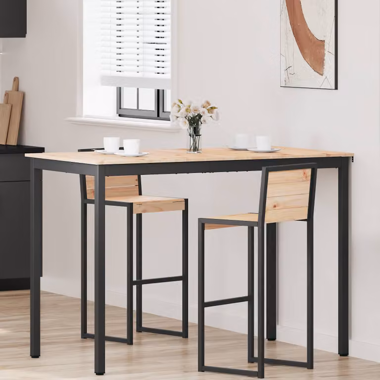 vidaXL Tavolo da bar rettangolare in pino massello e metallo, colore marrone, L: 150 cm, P: 80 cm, H: 105 cm